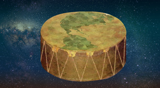 Mikmak - The drum shown as the Earth Drum eminating sounds